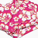 Hot Pink, White and Orange Hawaiian Flowers Long Sleeve Crop Top