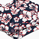 Navy Blue, Red, and White Hawaiian Flowers Long Sleeve Crop Top