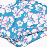 Aqua, White and Pink Hawaiian Flowers Long Sleeve Crop Top