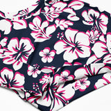 Navy Blue, Hot Pink, and White Hawaiian Flowers Long Sleeve Crop Top