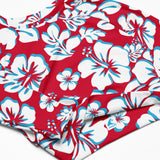 Aqua Blue, Red, and White Hawaiian Flowers Long Sleeve Crop Top