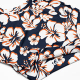 Navy Blue, Orange, and White Hawaiian Flowers Long Sleeve Crop Top