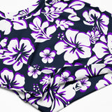 Navy Blue, Purple, and White Hawaiian Flowers Long Sleeve Crop Top