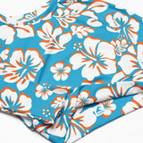 Aqua Blue, Orange, and White Hawaiian Flowers Long Sleeve Crop Top