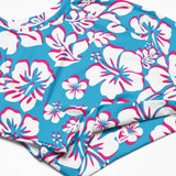 Aqua Blue, Hot Pink, and White Hawaiian Flowers Long Sleeve Crop Top