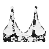 White Hawaiian Hibiscus Flowers on Black Bikini Top - Extremely Stoked