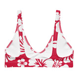 White Hawaiian Hibiscus Flowers on Red Halter Bikini Top