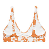 White Hawaiian Flowers on Juicy Orange Halter Bikini Top