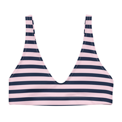Navy Blue and Soft Pink Beach Stripes Bikini Top - Extremely Stoked