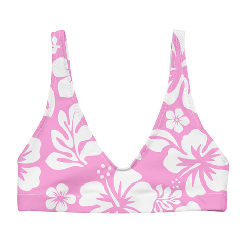 White Hawaiian Hibiscus Flowers on Pink Bikini Top - Extremely Stoked