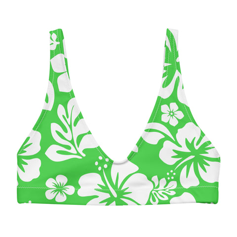 White Hawaiian Flowers on Lime Green Bikini Top - Extremely Stoked