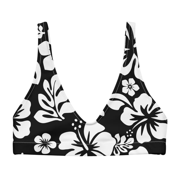 White Hawaiian Hibiscus Flowers on Black Halter Bikini Top Extremely Stoked