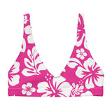 White Hawaiian Hibiscus Flowers on Hot Pink Bikini Top - Extremely Stoked