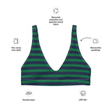 Navy Blue and Green Beach Stripes Bikini Top - Extremely Stoked
