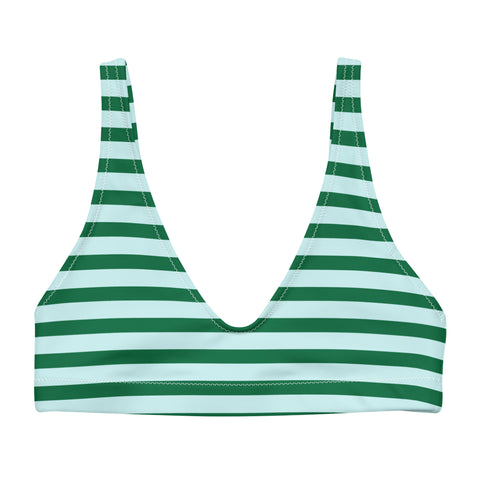 Green and Light Cyan Beach Stripes Bikini Top - Extremely Stoked