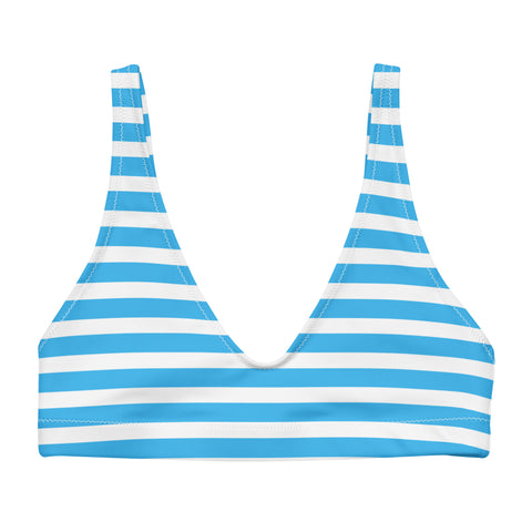 Deep Sky Blue and White Beach Stripes Bikini Top - Extremely Stoked