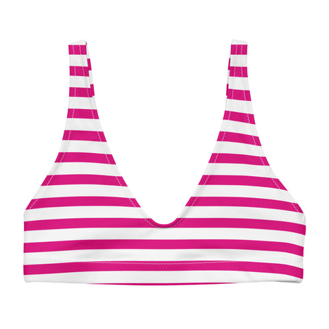 Dark Hot Pink and White Beach Stripes Bikini Top - Extremely Stoked
