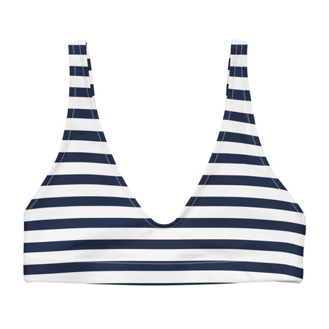 Navy Blue and White Beach Stripes Bikini Top - Extremely Stoked