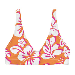 Juicy Orange, White and Hot Pink Hawaiian Flowers Bikini Top - Extremely Stoked