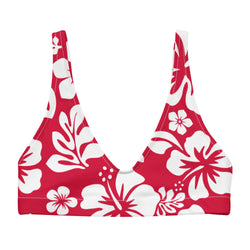 White Hawaiian Hibiscus Flowers on Red Bikini Top