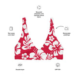 White Hawaiian Hibiscus Flowers on Red Halter Bikini Top