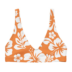 White Hawaiian Flowers on Juicy Orange Bikini Top