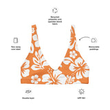 White Hawaiian Flowers on Juicy Orange Bikini Top