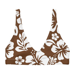 White Hawaiian Hibiscus Flowers on Brown Bikini Top