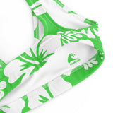 White Hawaiian Flowers on Lime Green Bikini Top - Extremely Stoked