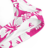 White Hawaiian Hibiscus Flowers on Hot Pink Bikini Top - Extremely Stoked