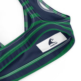 Navy Blue and Green Beach Stripes Bikini Top - Extremely Stoked