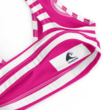 Dark Hot Pink and White Beach Stripes Bikini Top - Extremely Stoked
