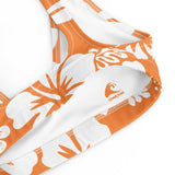 White Hawaiian Flowers on Juicy Orange Halter Bikini Top