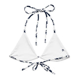 Navy Blue and White Hawaiian Flowers String Bikini Top