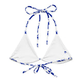 Royal Blue and White Hawaiian Flowers String Bikini Top