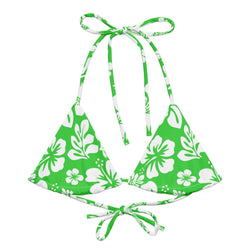 Lime Green and White Hawaiian Flowers String Bikini Top