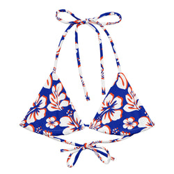 Royal Blue, Orange and White Hawaiian Flowers String Bikini Top