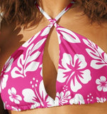 Hot Pink and White Hawaiian Flowers String Bikini Top