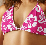 Hot Pink and White Hawaiian Flowers String Bikini Top