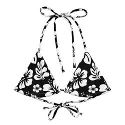 Black and White Hawaiian Flowers String Bikini Top