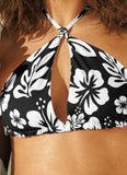 Black and White Hawaiian Flowers String Bikini Top