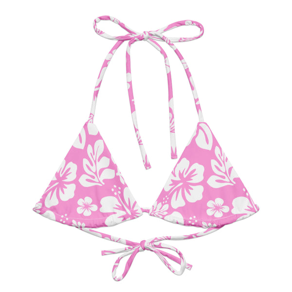 Pink and White Hawaiian Flowers String Bikini Top