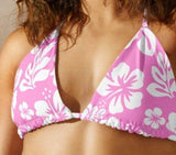 Pink and White Hawaiian Flowers String Bikini Top