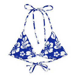 Royal Blue and White Hawaiian Flowers String Bikini Top