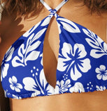 Royal Blue and White Hawaiian Flowers String Bikini Top