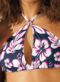 Navy Blue, Hot Pink and White Hawaiian Flowers String Bikini Top