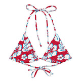 Red, Aqua Blue and White Hawaiian Flowers String Bikini Top