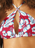 Red, Aqua Blue and White Hawaiian Flowers String Bikini Top