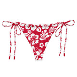 Red and White Hawaiian Flowers String Bikini Bottoms