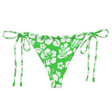 Lime Green and White Hawaiian Flowers String Bikini Bottoms